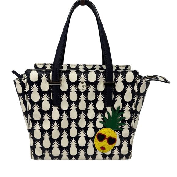Kate Spade New York Cedar Street Pineapples Hayden Handbag Tote Black White - Picture 1 of 16